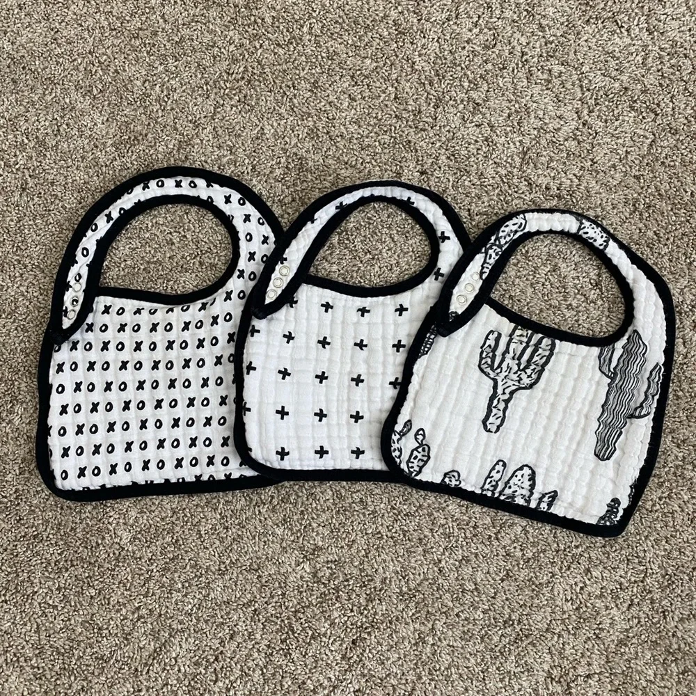 Bundle of 3- Modern Burlap Bibs - organic cotton monochrome black and white